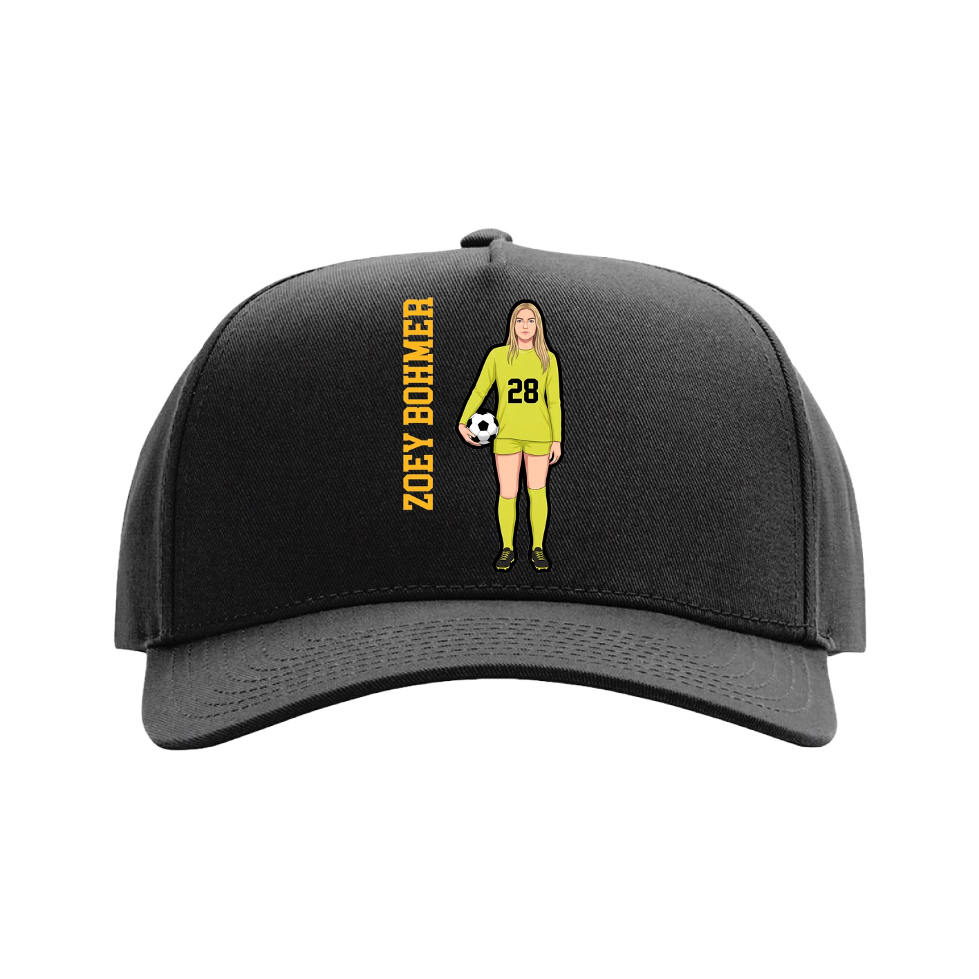 Full Fabric Five-Panel Champ Cap — Name Vertical in Black