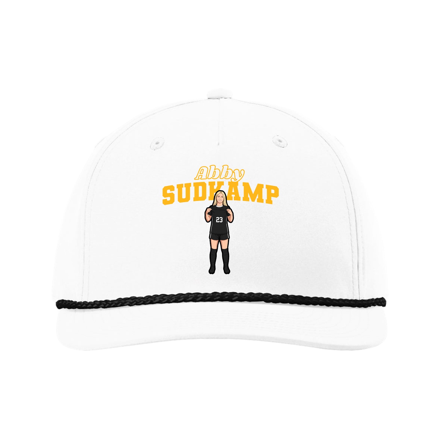 Five-Panel Classic Rope Cap — Name Arch in White