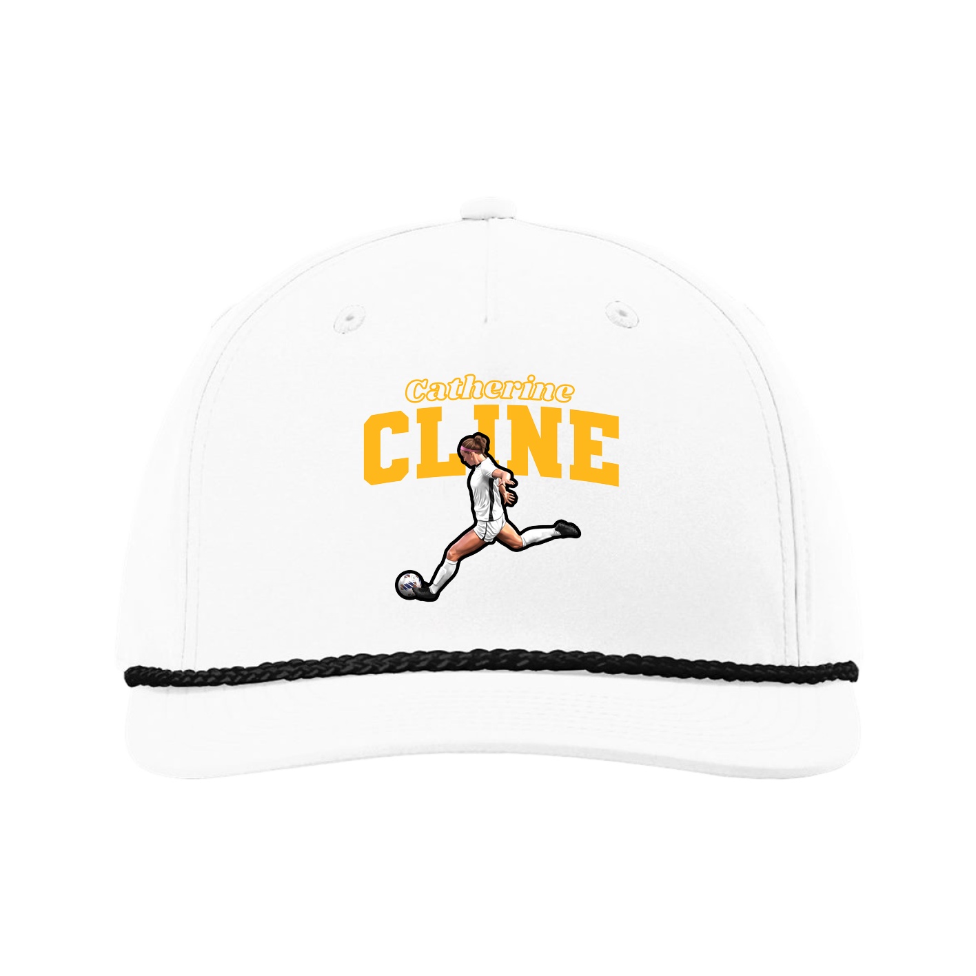 Five-Panel Classic Rope Cap — Name Arch in White
