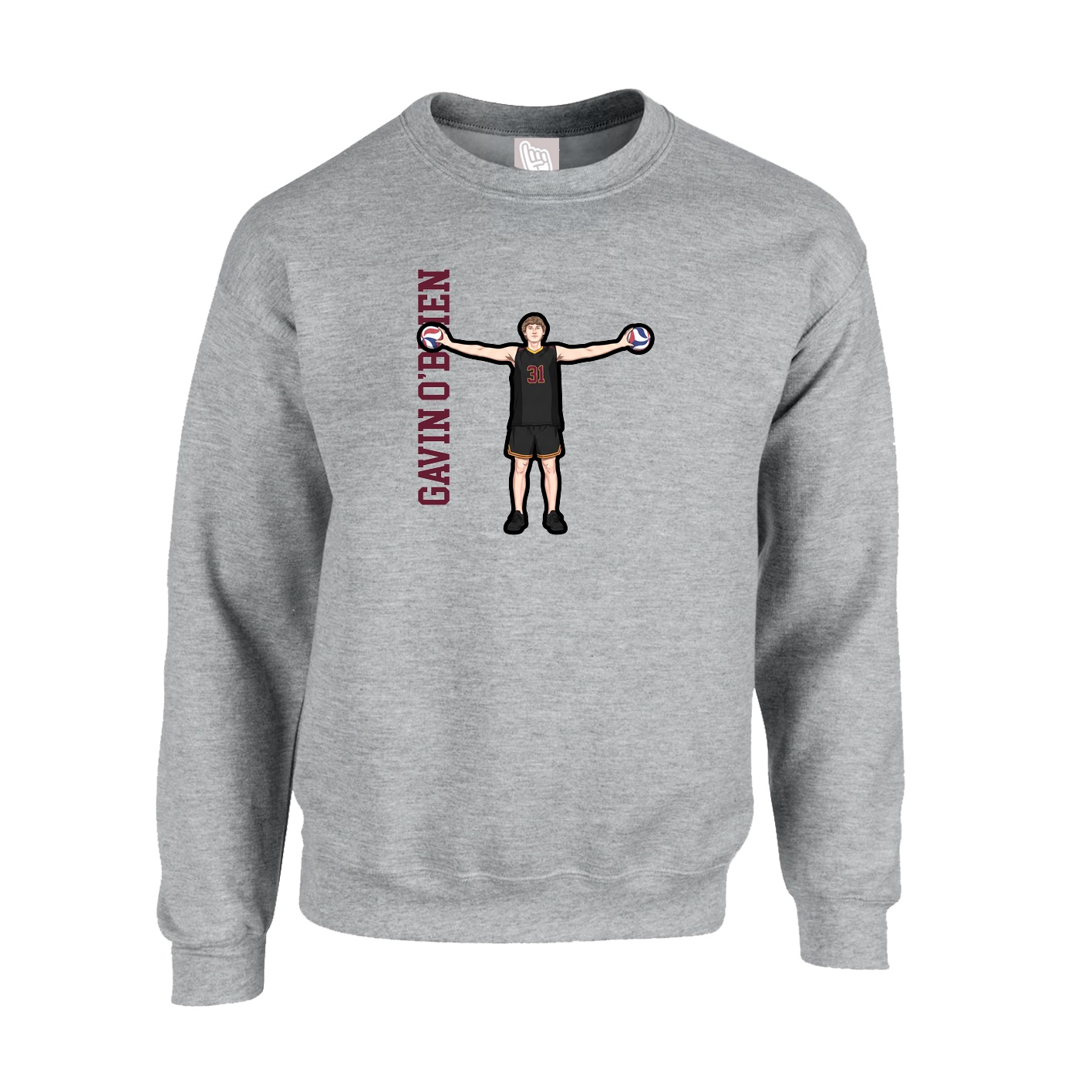 Fleece Crew — Name Vertical in Grey
