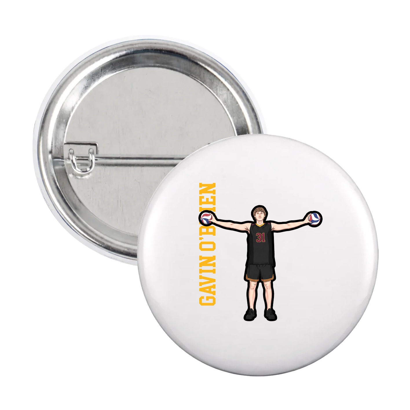 Game Day Button — Name Vertical in White