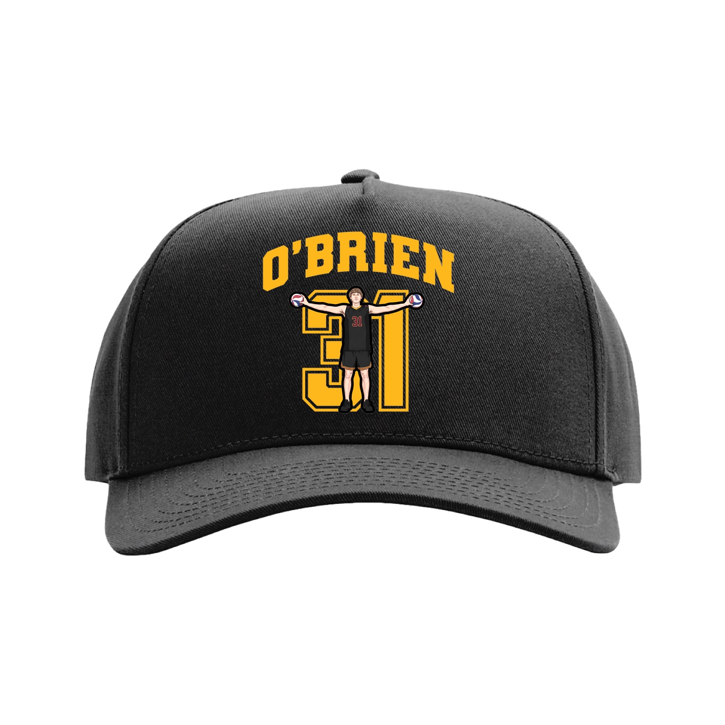 Full Fabric Five-Panel Champ Cap — Number in Black