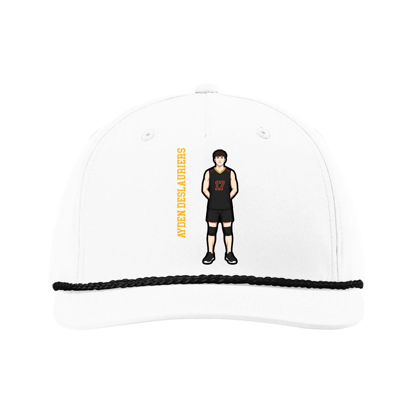 Five-Panel Classic Rope Cap — Name Vertical in White