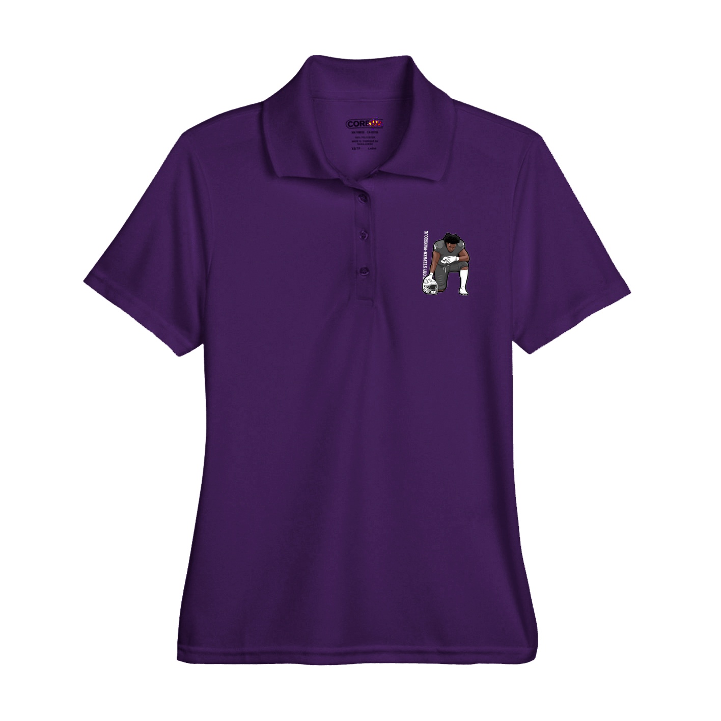 Womens Performance Polo — Name Vertical in Purple