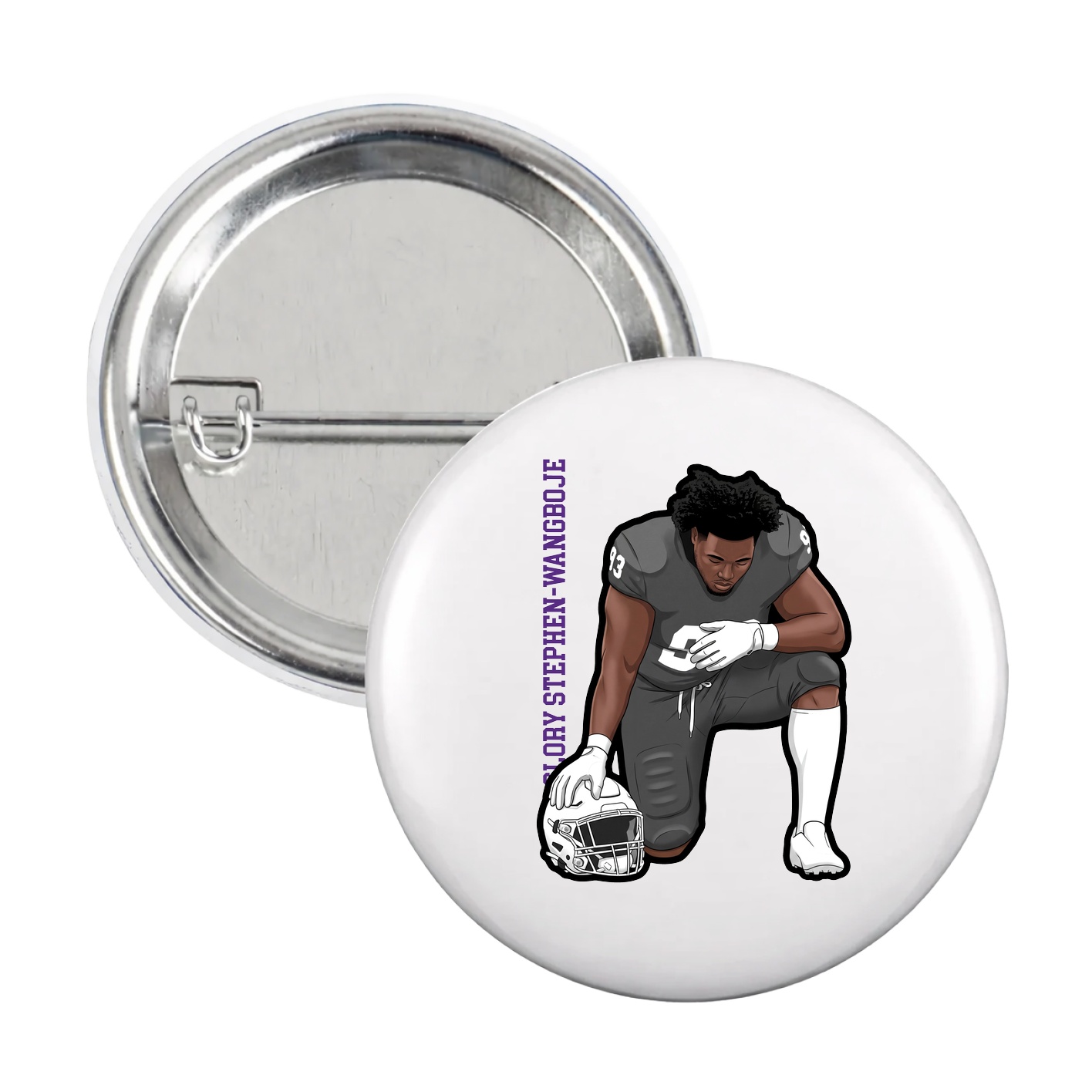 Game Day Button — Name Vertical in White