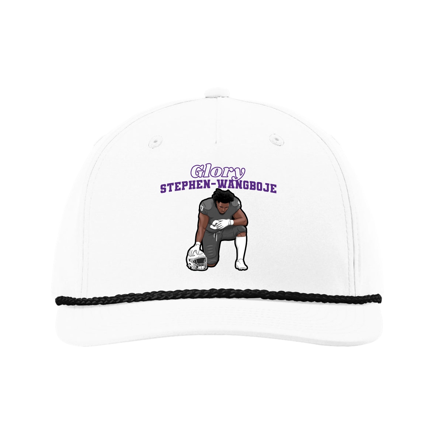 Five-Panel Classic Rope Cap — Name Arch in White