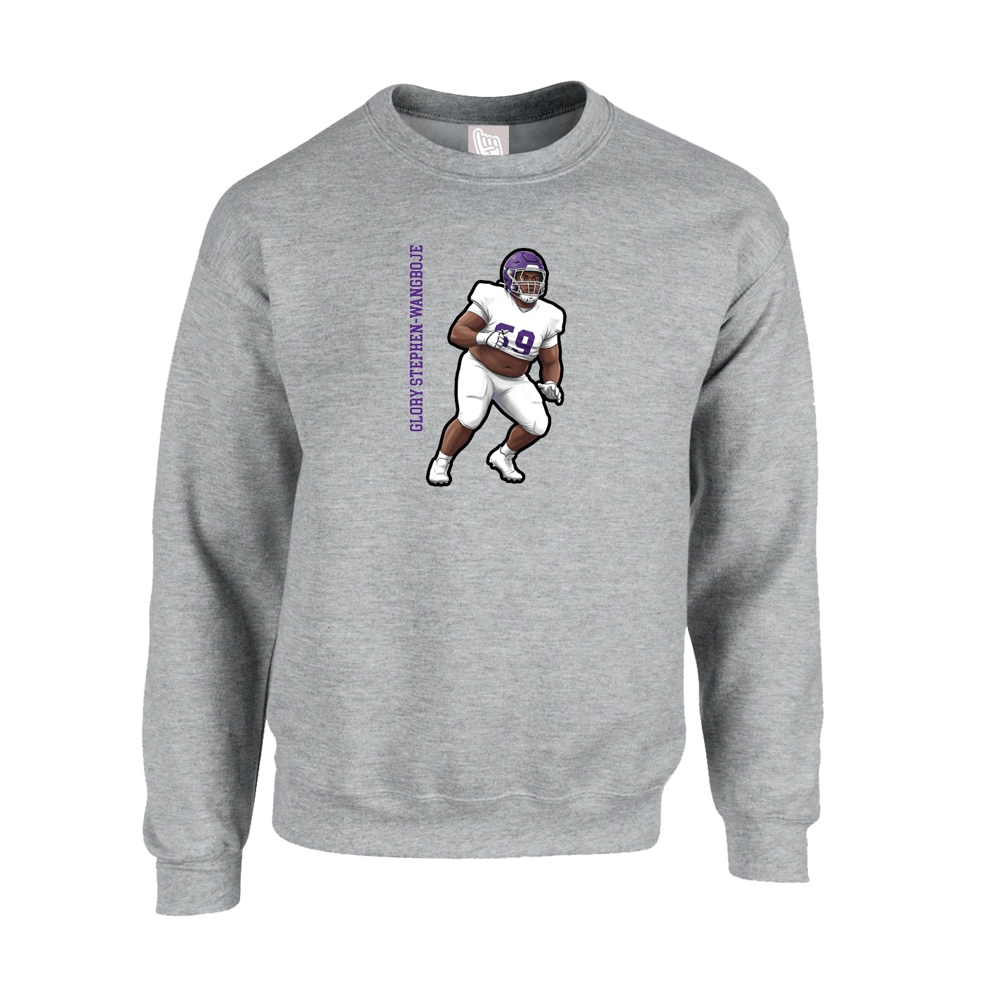 Fleece Crew — Name Vertical in Grey