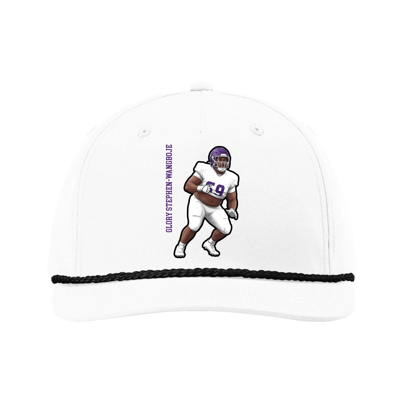Five-Panel Classic Rope Cap — Name Vertical in White