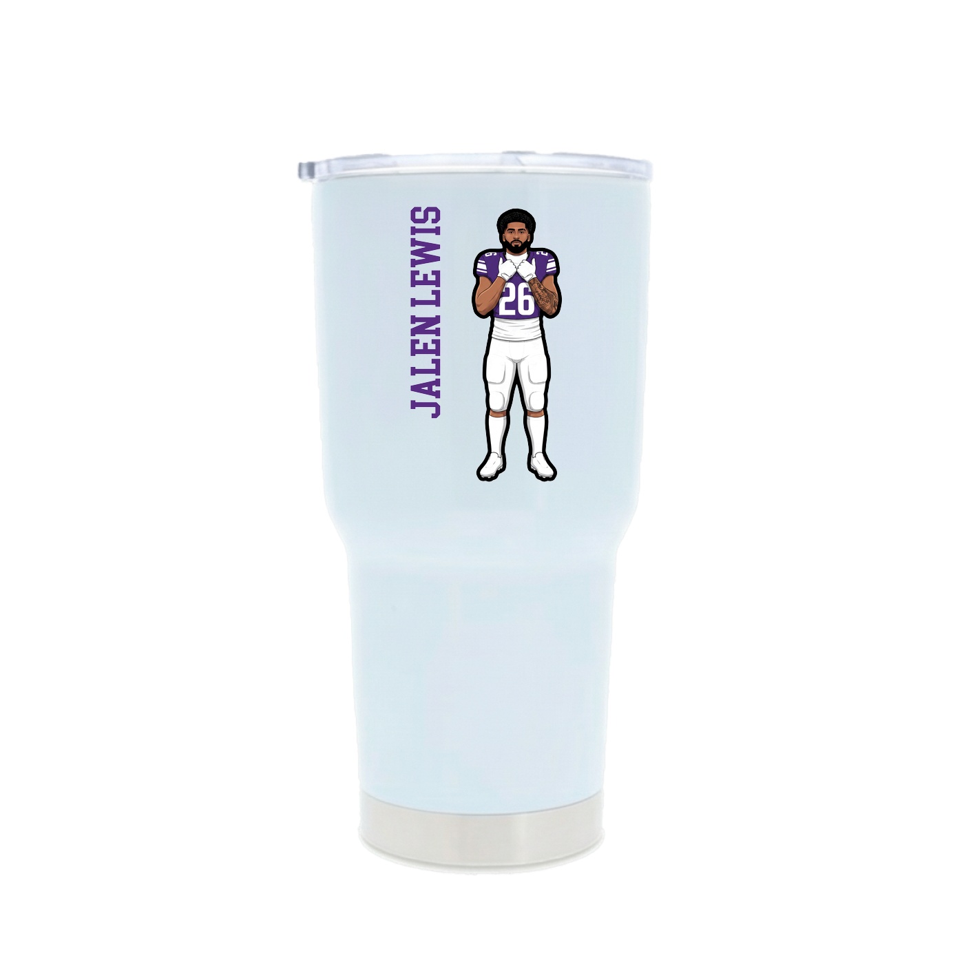 30oz Stainless Steel Tumbler — Name Vertical in White