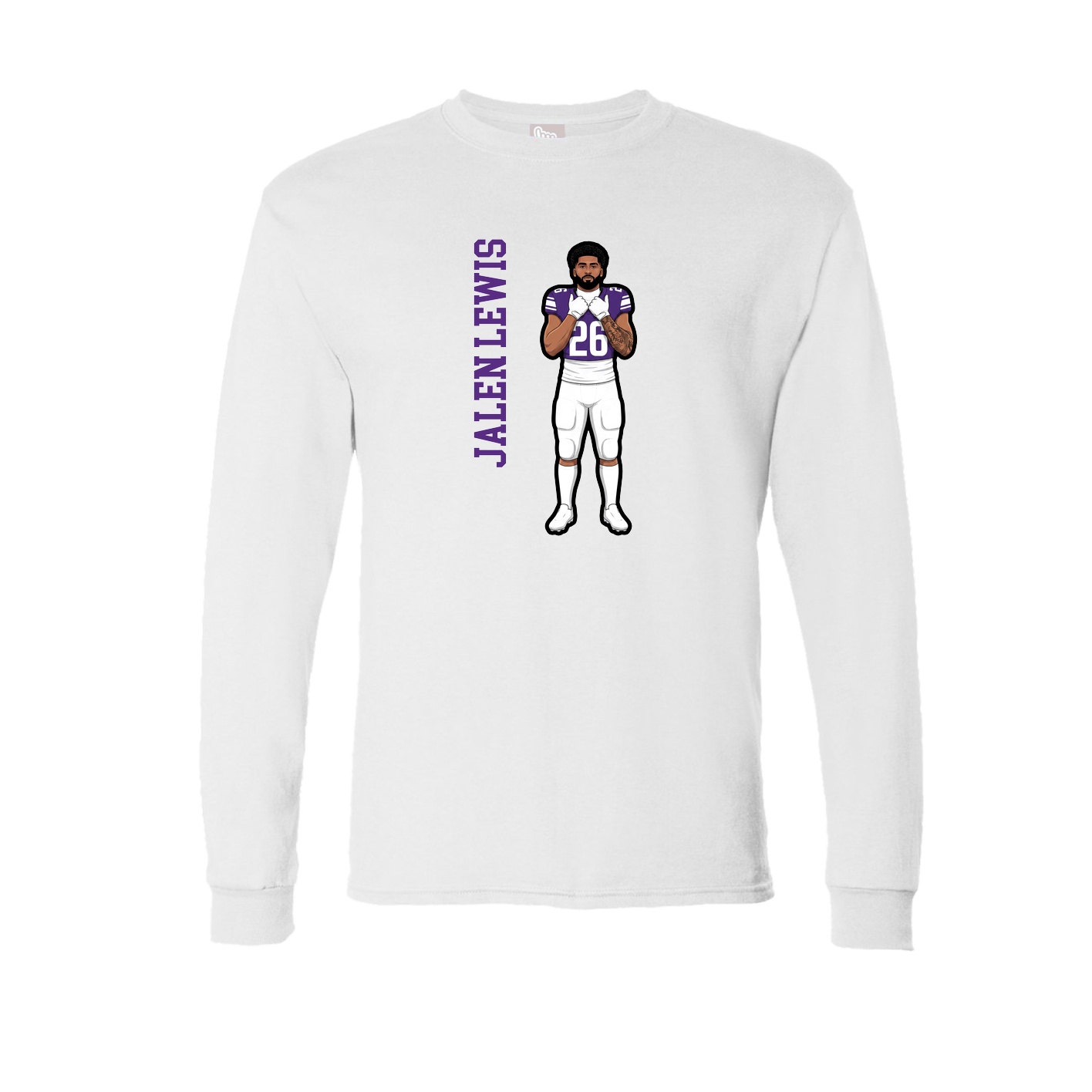 Long Sleeve Tee — Name Vertical in White