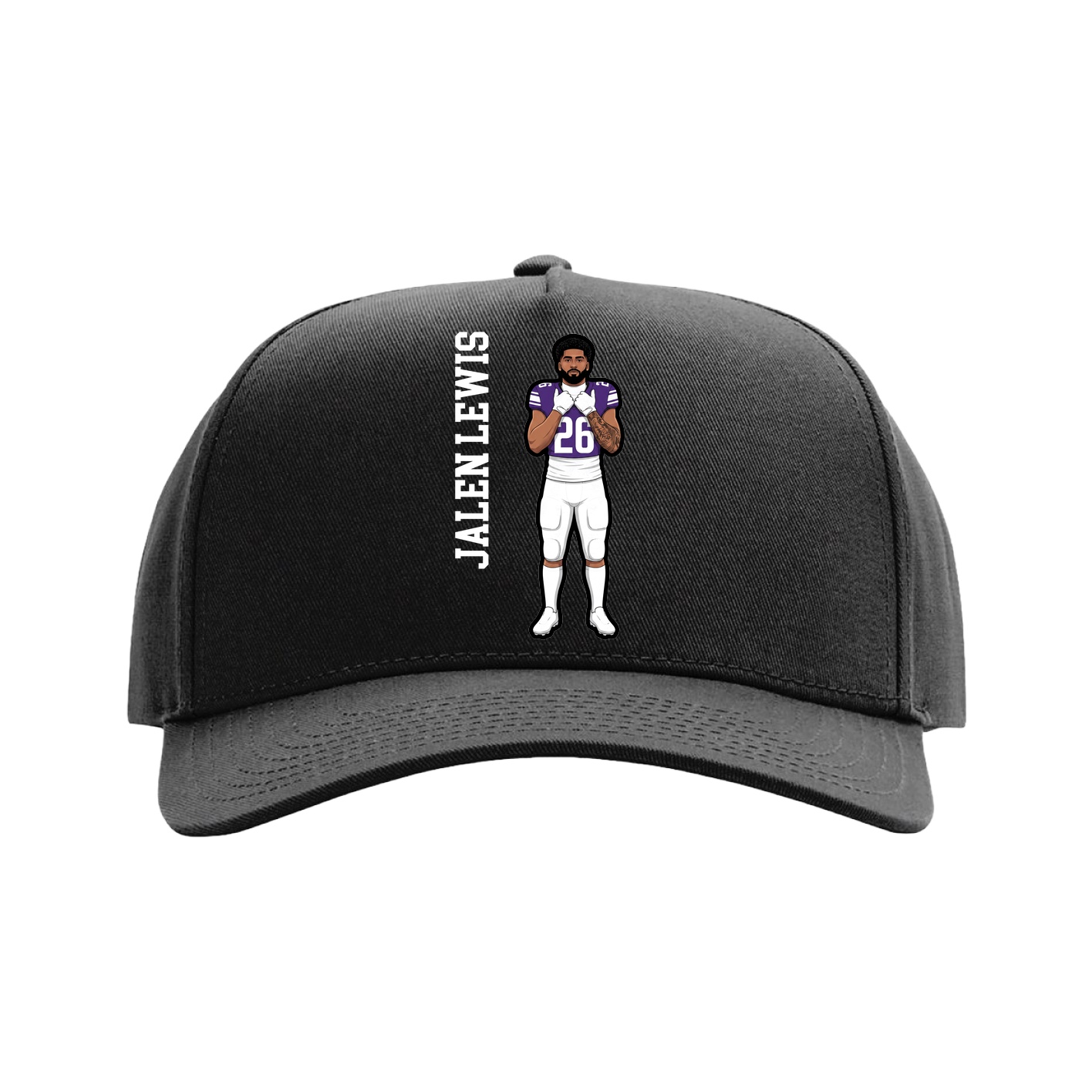 Full Fabric Five-Panel Champ Cap — Name Vertical in Black