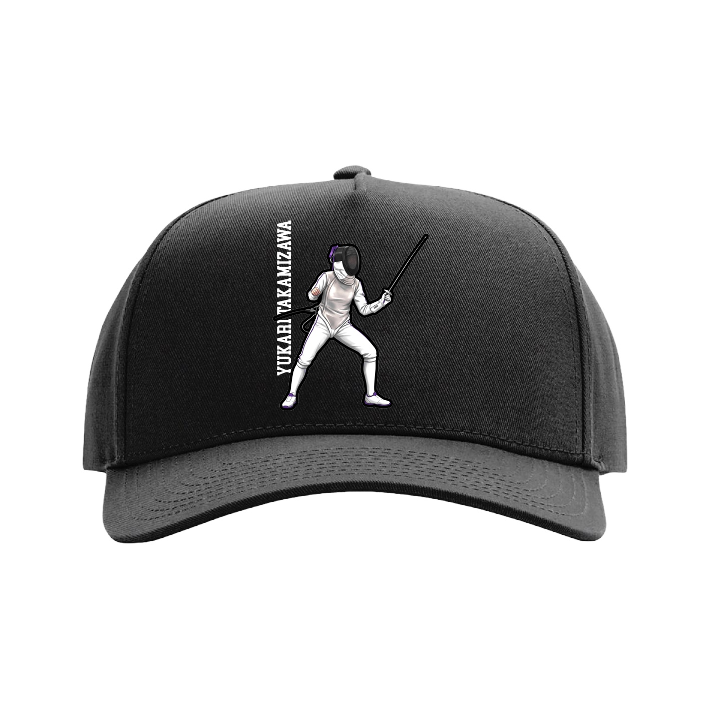 Full Fabric Five-Panel Champ Cap — Name Vertical in Black