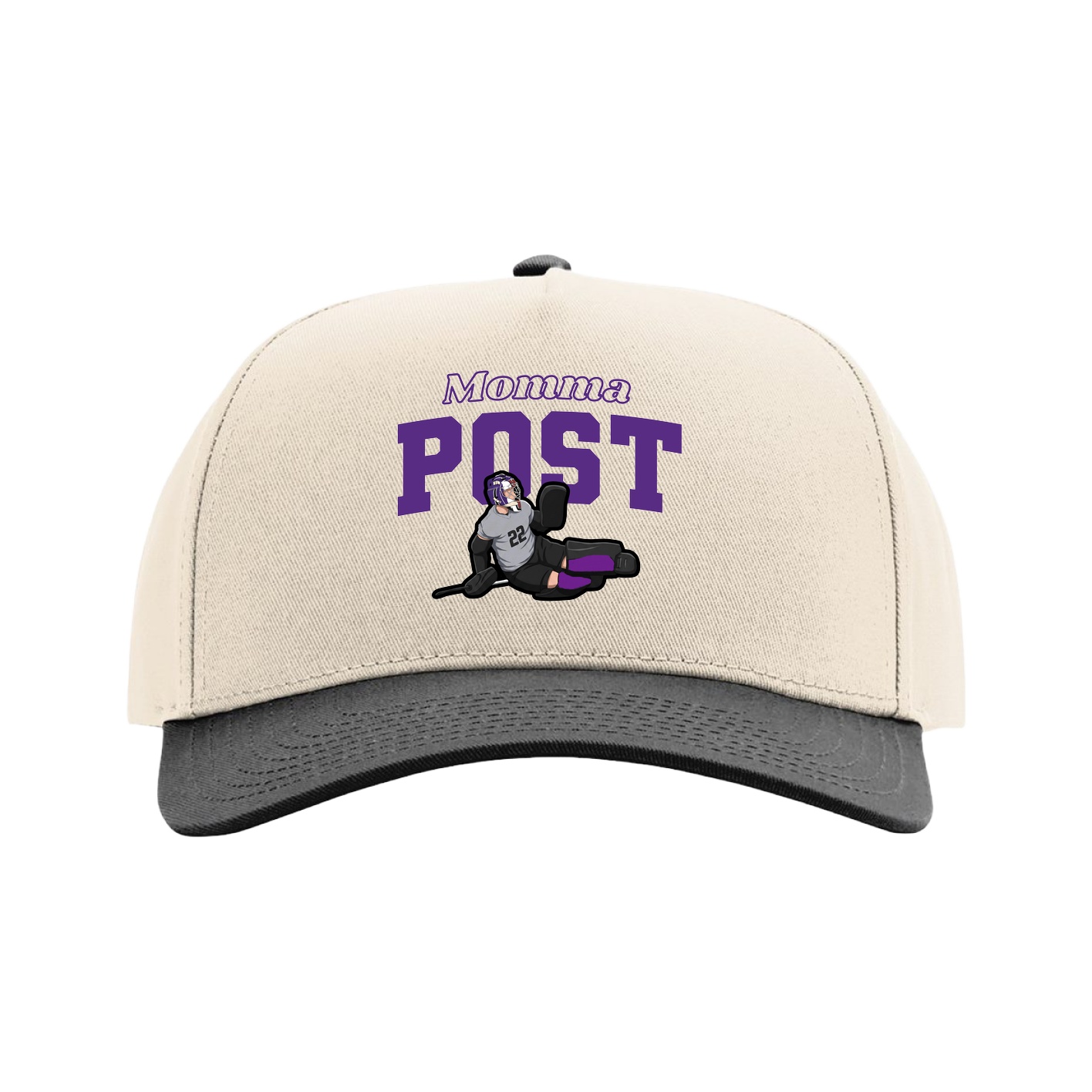 Full Fabric Five-Panel Champ Cap — Mothers Day Block in Cream/Black