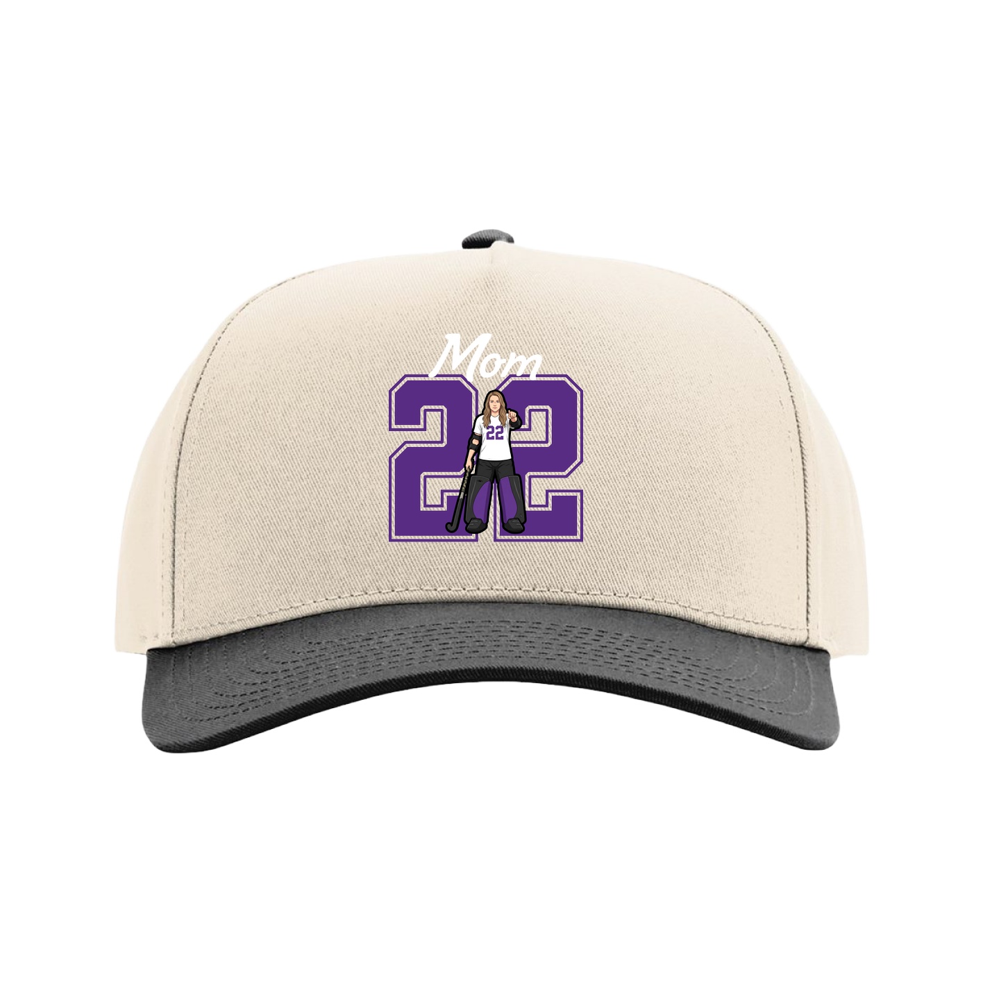 Full Fabric Five-Panel Champ Cap — Mothers Day Shirsey in Cream/Black