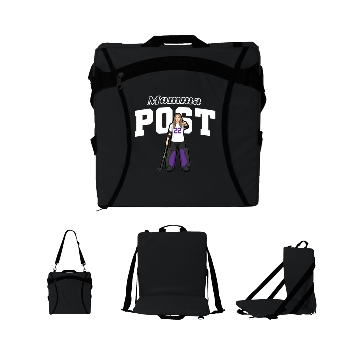 Folding Stadium Seat — Mothers Day Block in Black