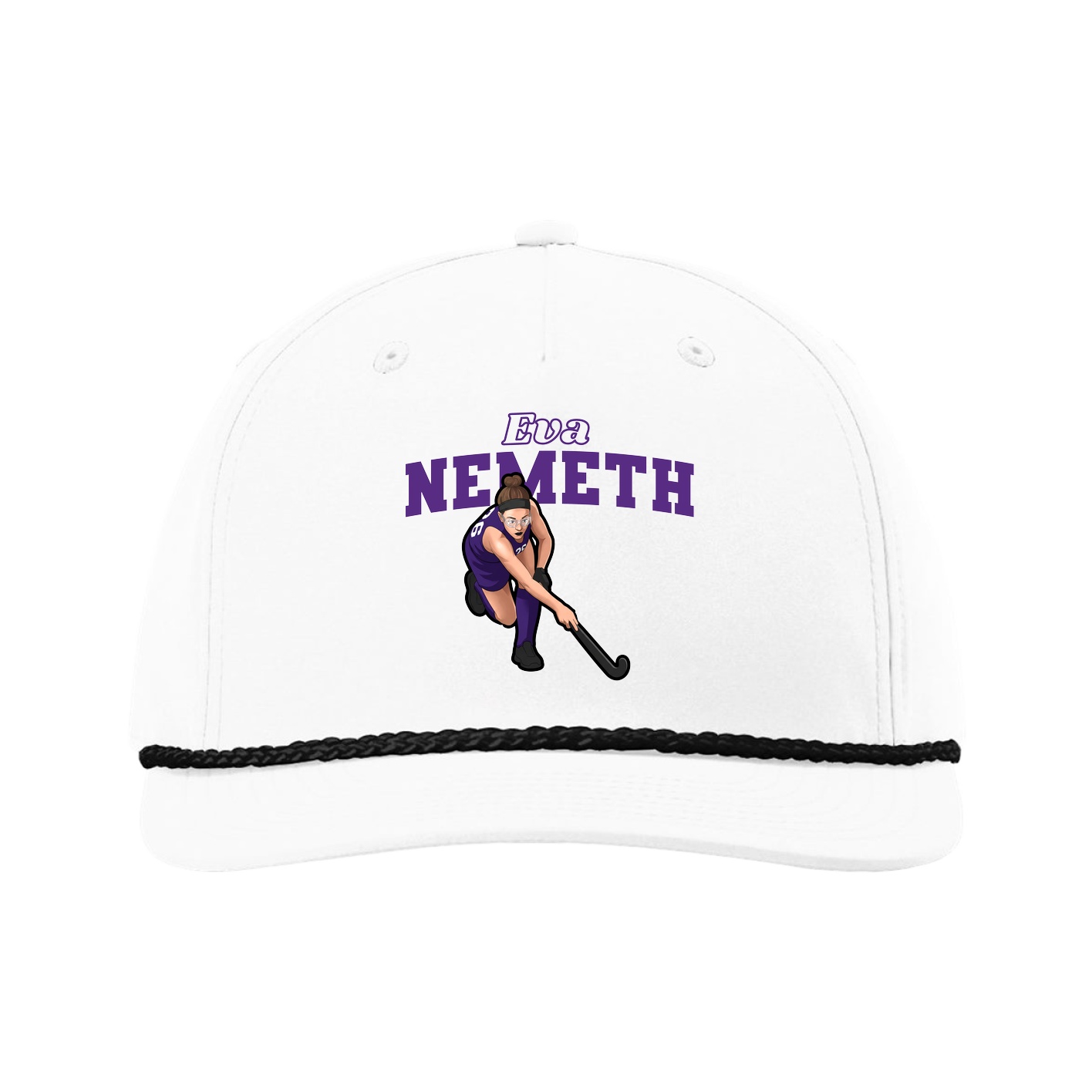 Five-Panel Classic Rope Cap — Name Arch in White