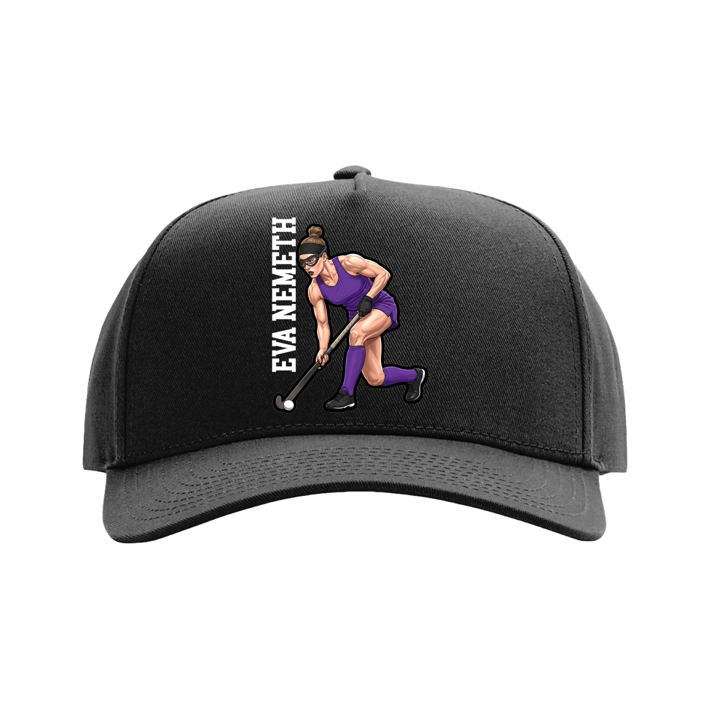 Full Fabric Five-Panel Champ Cap — Name Vertical in Black