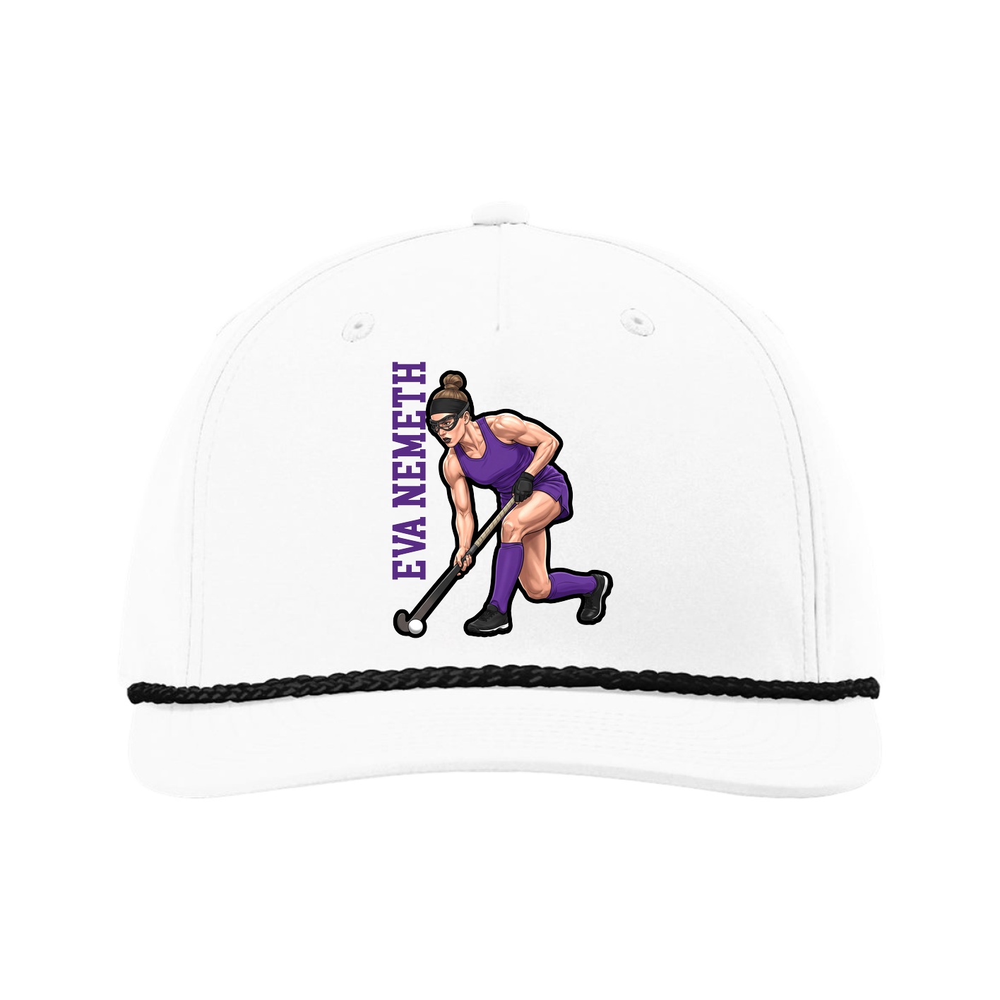 Five-Panel Classic Rope Cap — Name Vertical in White