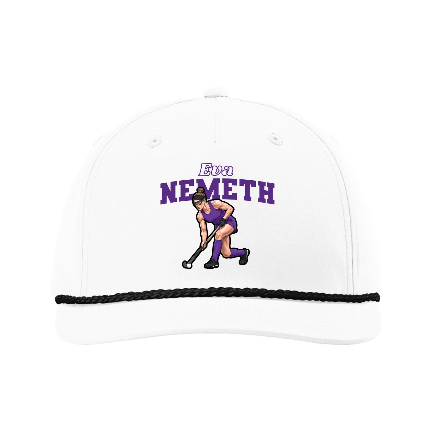 Five-Panel Classic Rope Cap — Name Arch in White