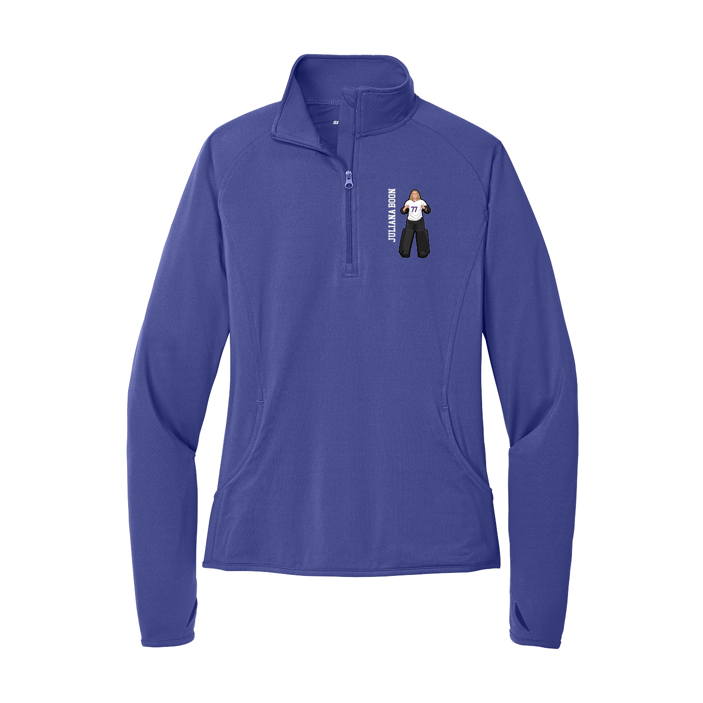 Women's Q-Zip Pullover — Name Vertical in Purple
