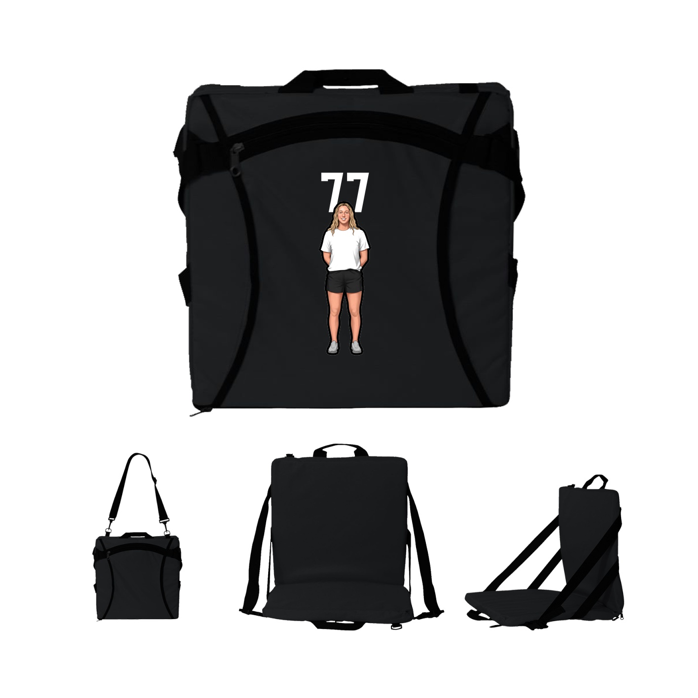 Folding Stadium Seat — Number Top in Black