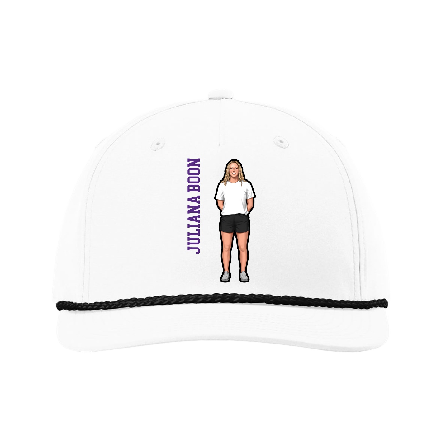 Five-Panel Classic Rope Cap — Name Vertical in White