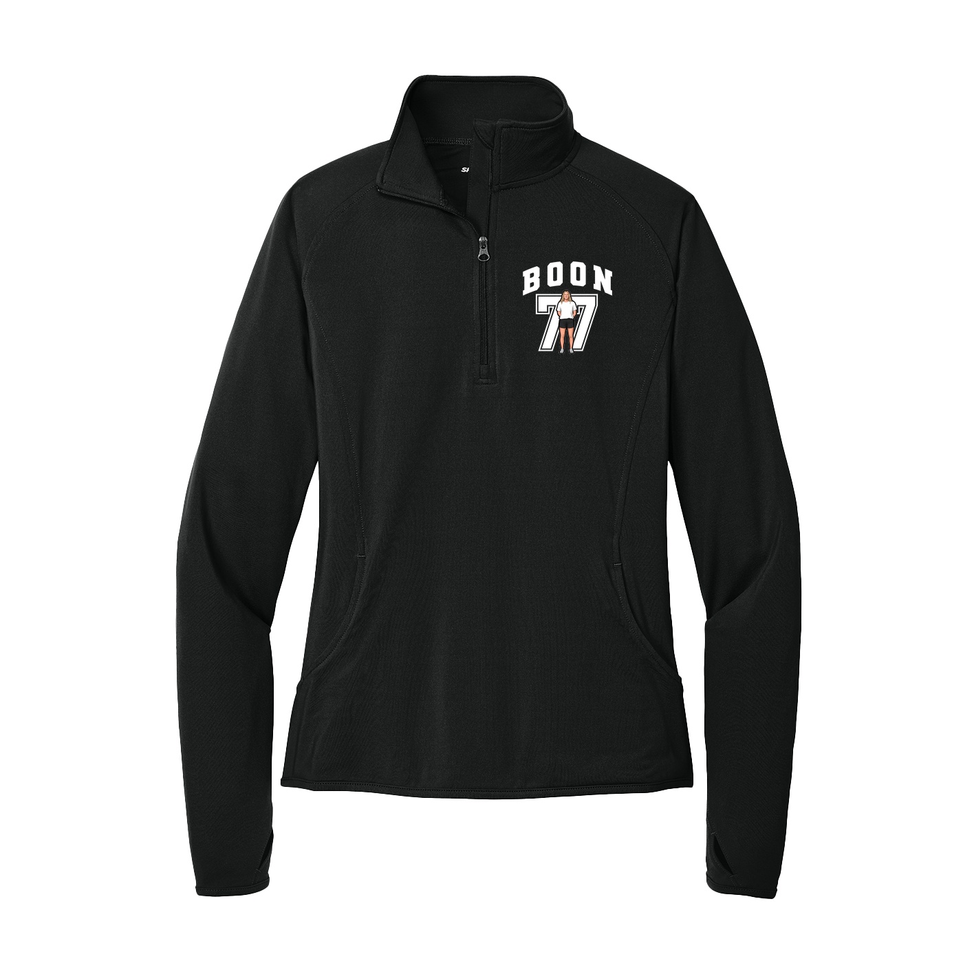 Women's Q-Zip Pullover — Number in Black