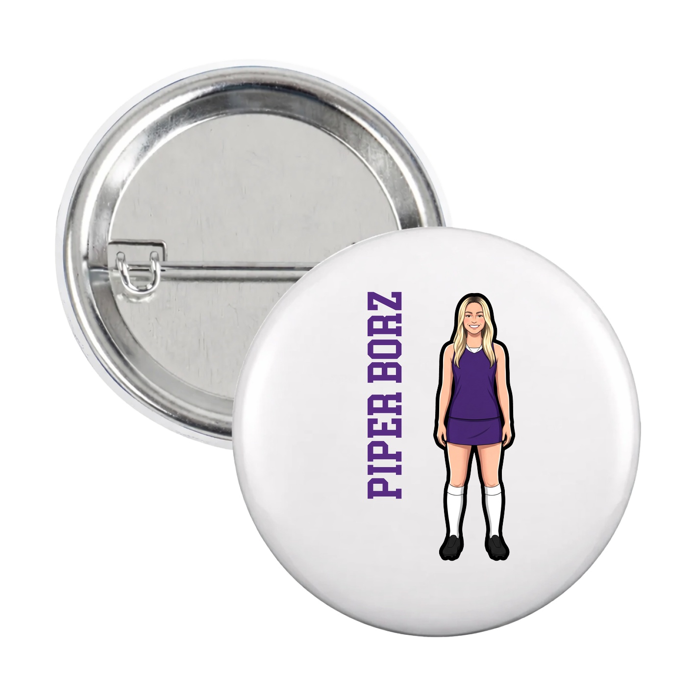 Game Day Button — Name Vertical in White