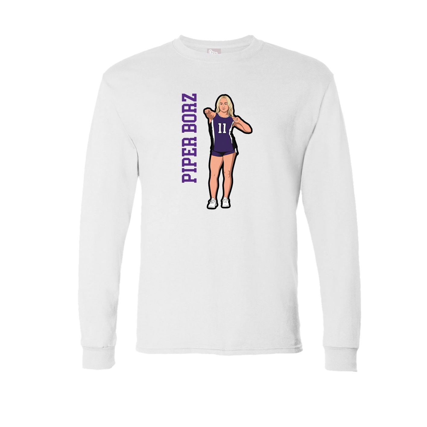 Long Sleeve Tee — Name Vertical in White