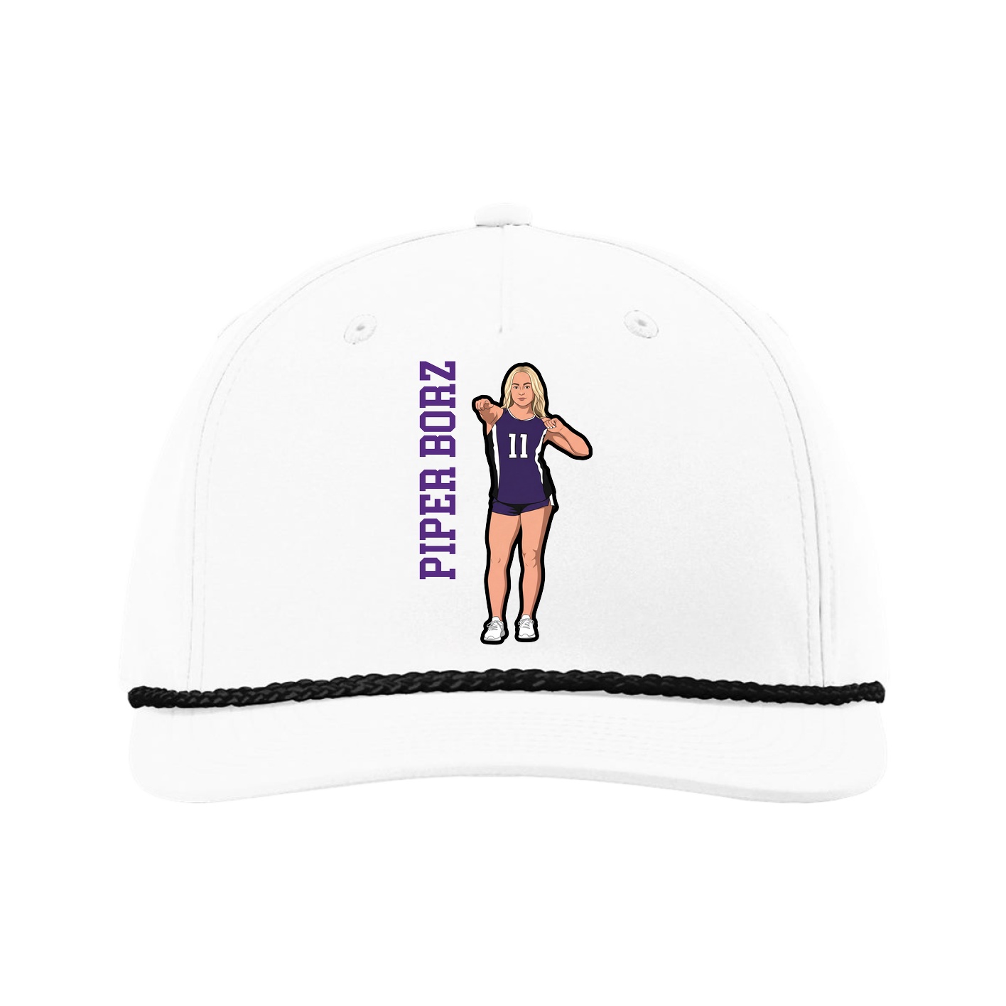 Five-Panel Classic Rope Cap — Name Vertical in White