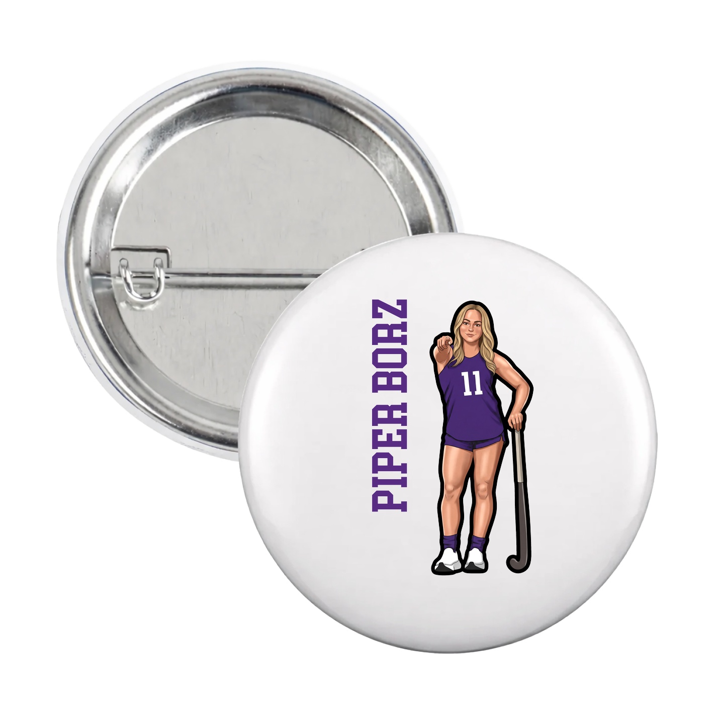 Game Day Button — Name Vertical in White