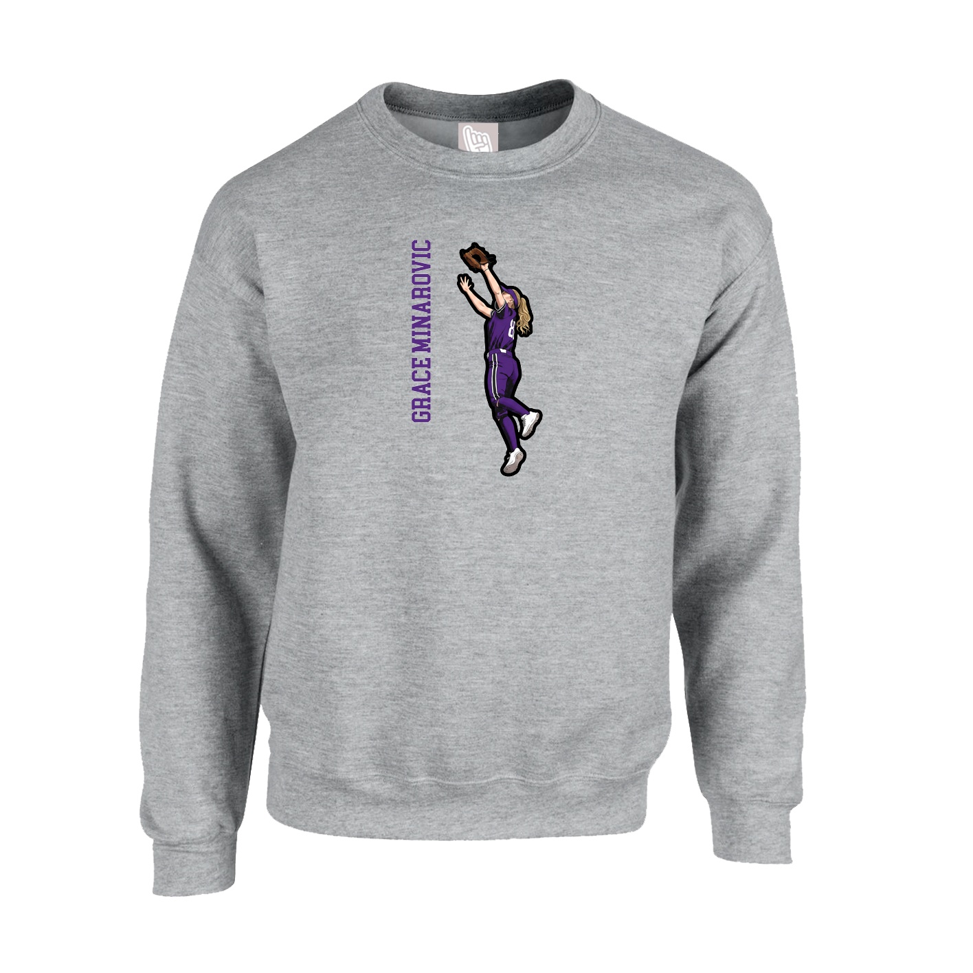Fleece Crew — Name Vertical in Grey