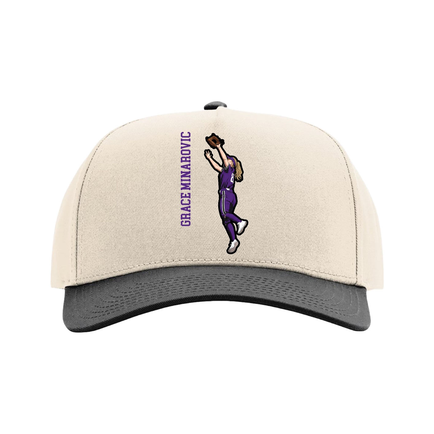 Full Fabric Five-Panel Champ Cap — Name Vertical in Cream/Black