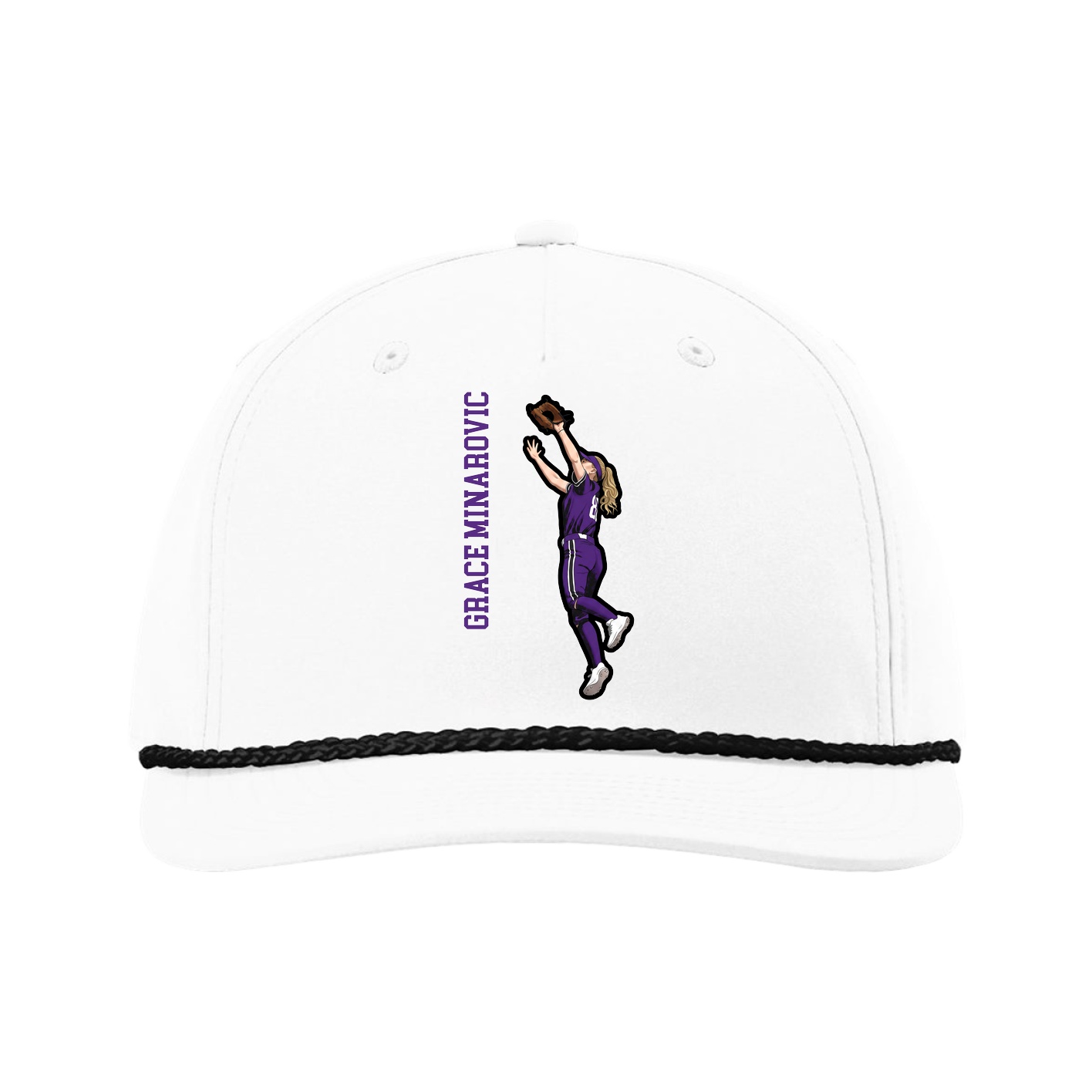 Five-Panel Classic Rope Cap — Name Vertical in White