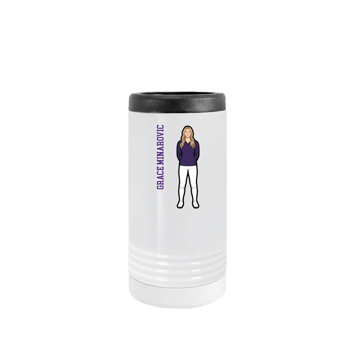 Slim Beverage Holder — Name Vertical in White