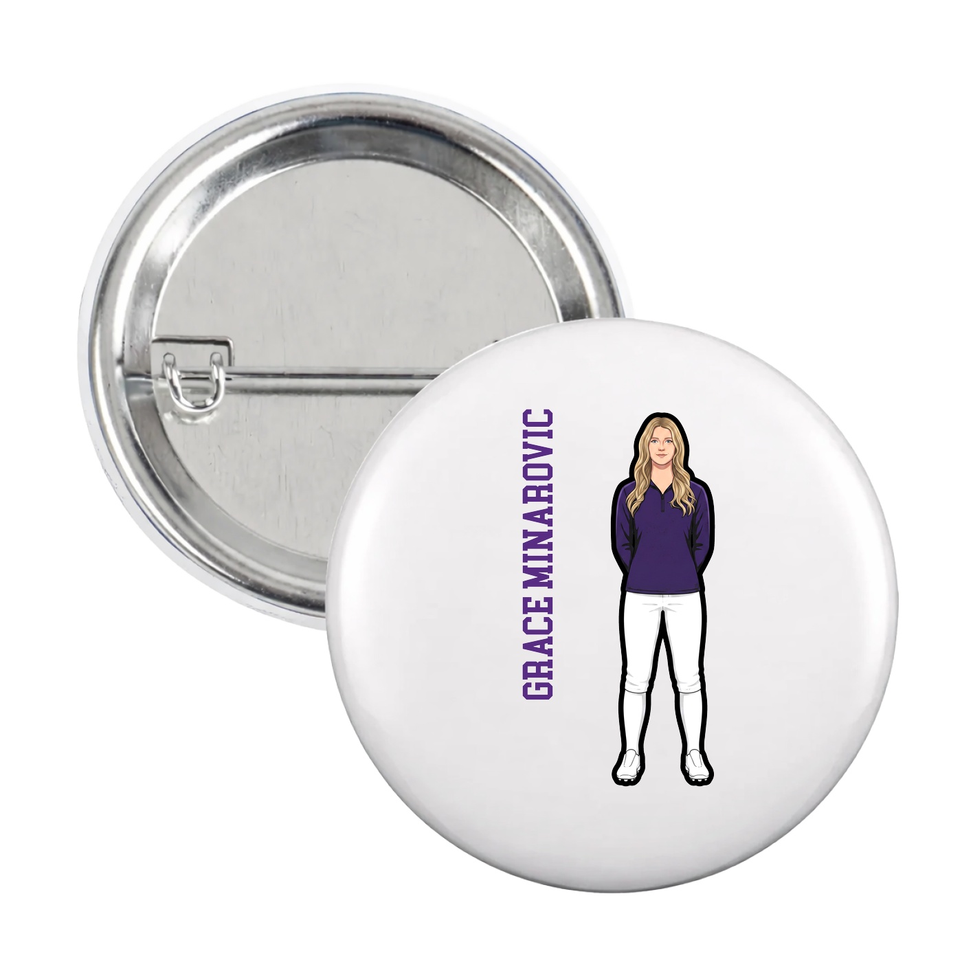 Game Day Button — Name Vertical in White