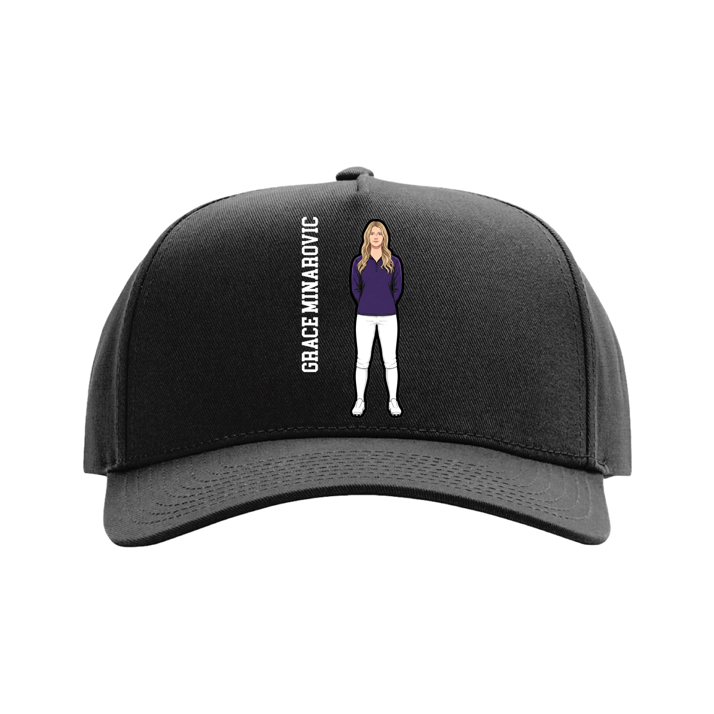 Full Fabric Five-Panel Champ Cap — Name Vertical in Black