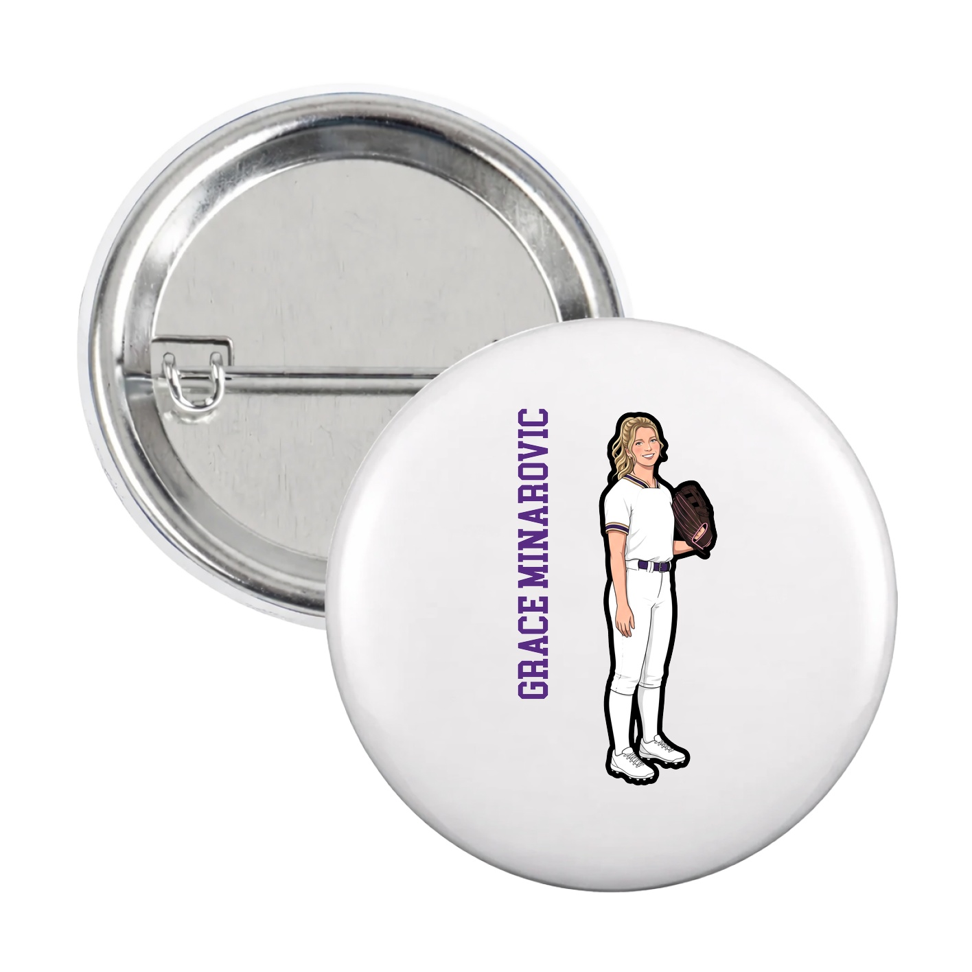 Game Day Button — Name Vertical in White