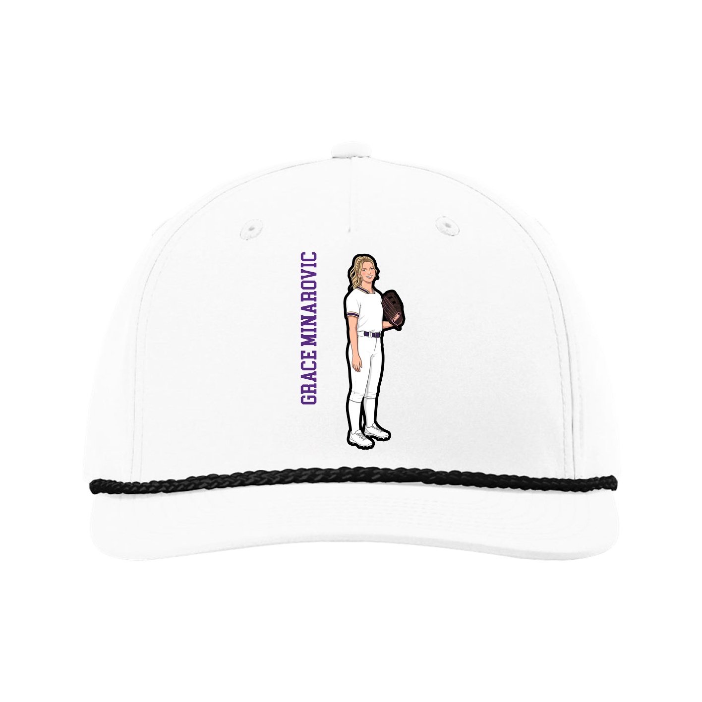 Five-Panel Classic Rope Cap — Name Vertical in White