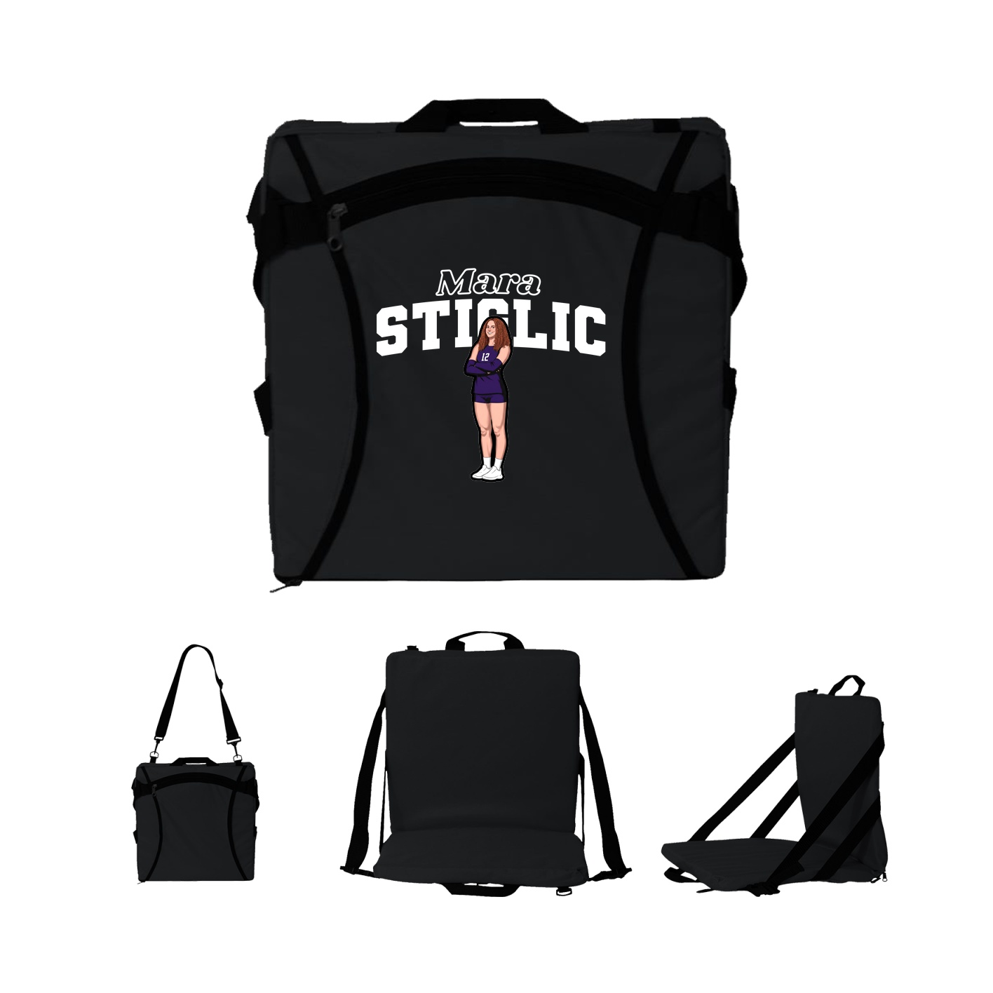 Folding Stadium Seat — Name Arch in Black