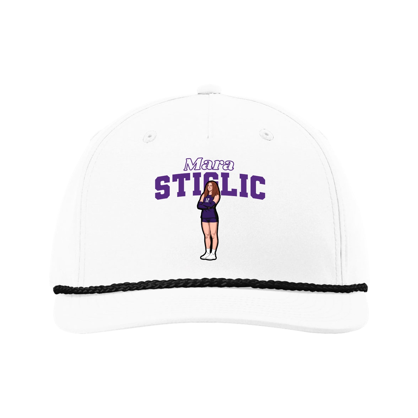 Five-Panel Classic Rope Cap — Name Arch in White