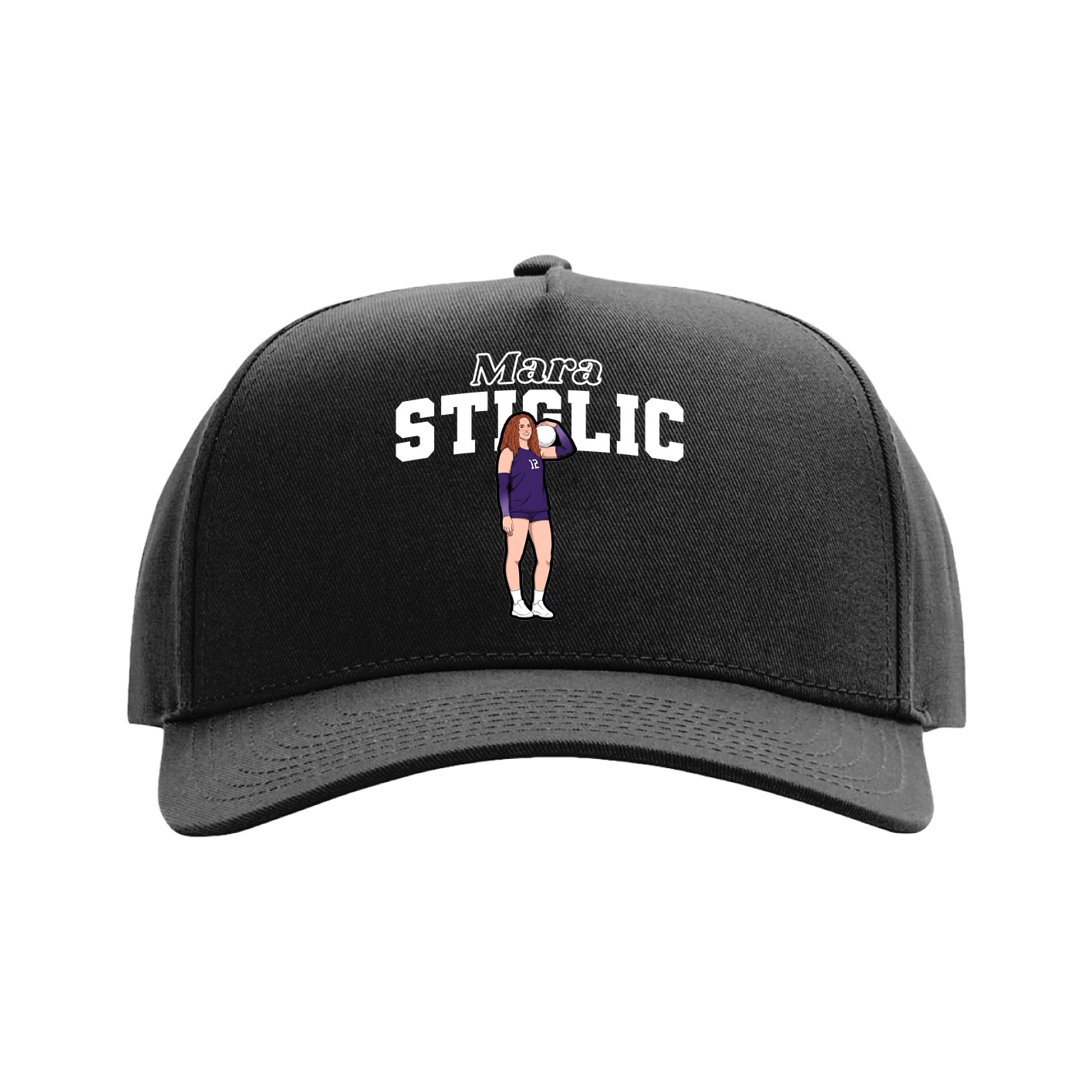 Full Fabric Five-Panel Champ Cap — Name Arch in Black