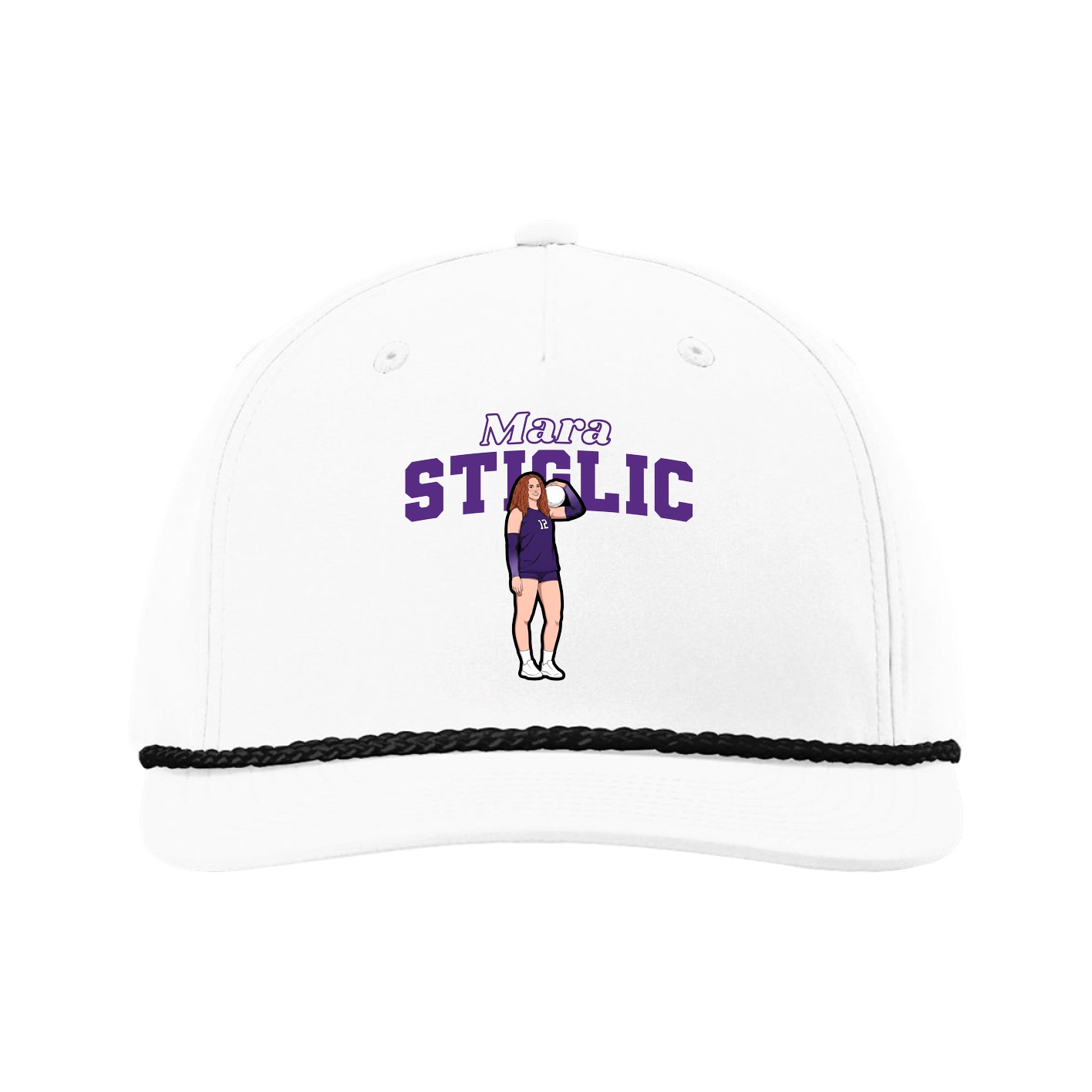 Five-Panel Classic Rope Cap — Name Arch in White