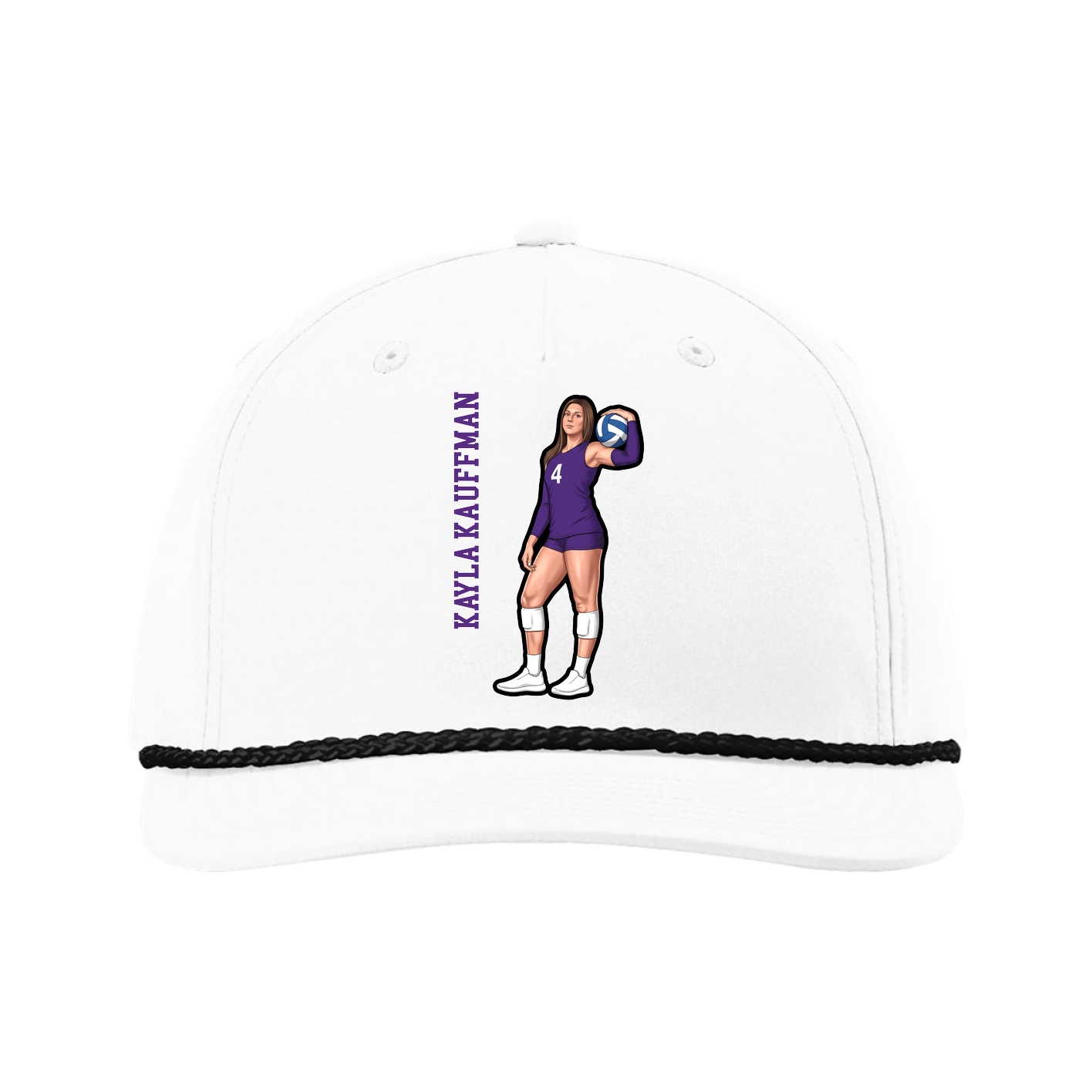 Five-Panel Classic Rope Cap — Name Vertical in White