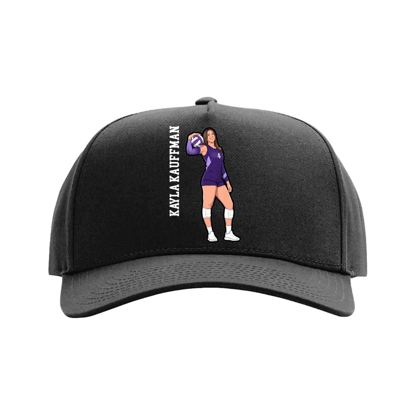 Full Fabric Five-Panel Champ Cap — Name Vertical in Black