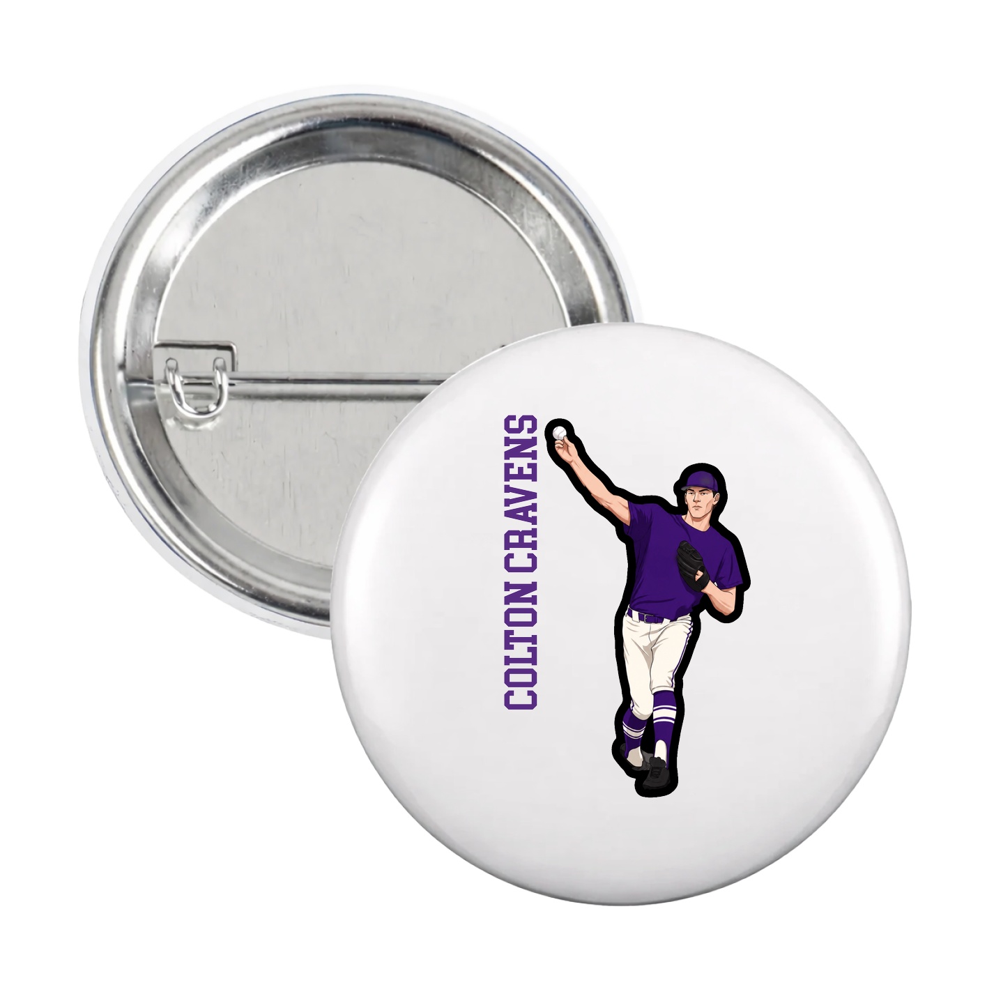 Game Day Button — Name Vertical in White