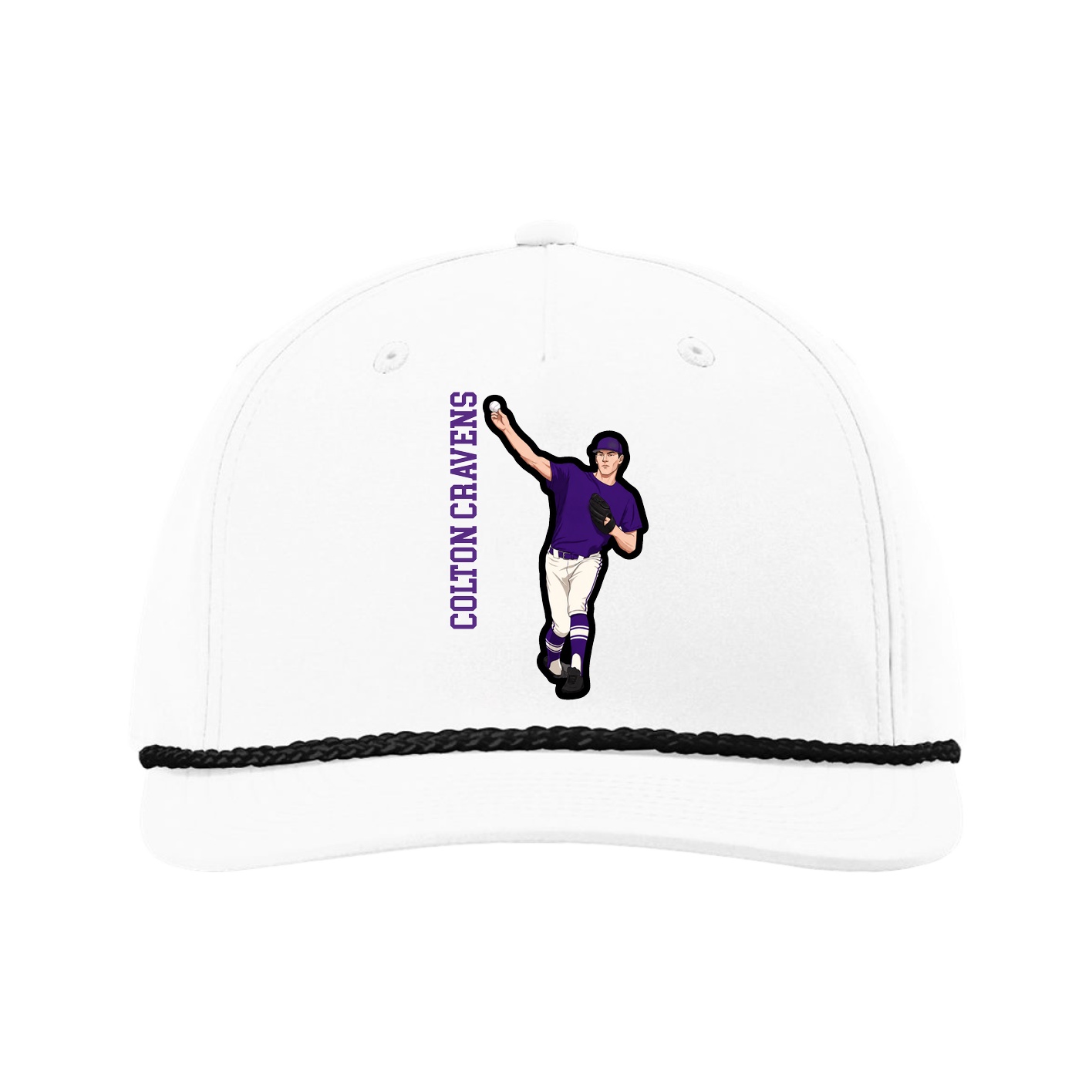 Five-Panel Classic Rope Cap — Name Vertical in White