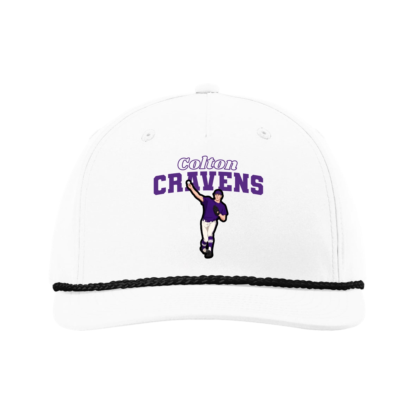 Five-Panel Classic Rope Cap — Name Arch in White