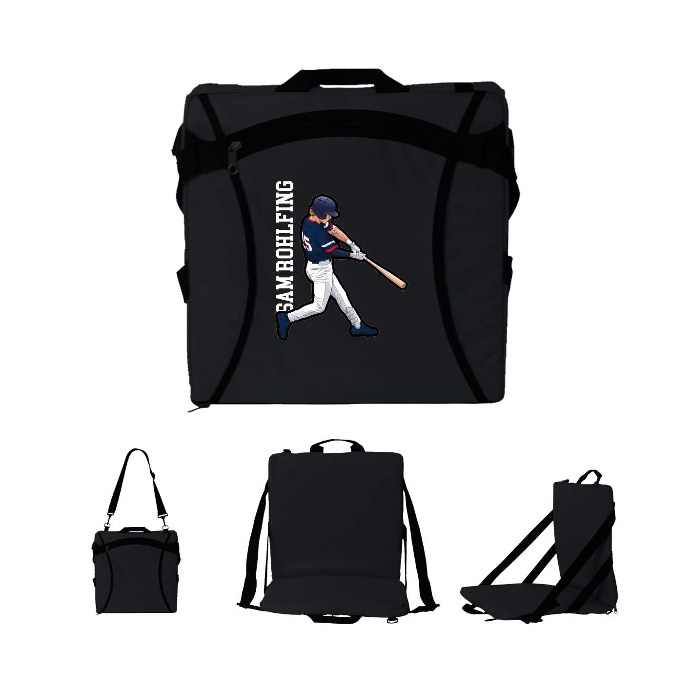 Folding Stadium Seat — Name Vertical in Black