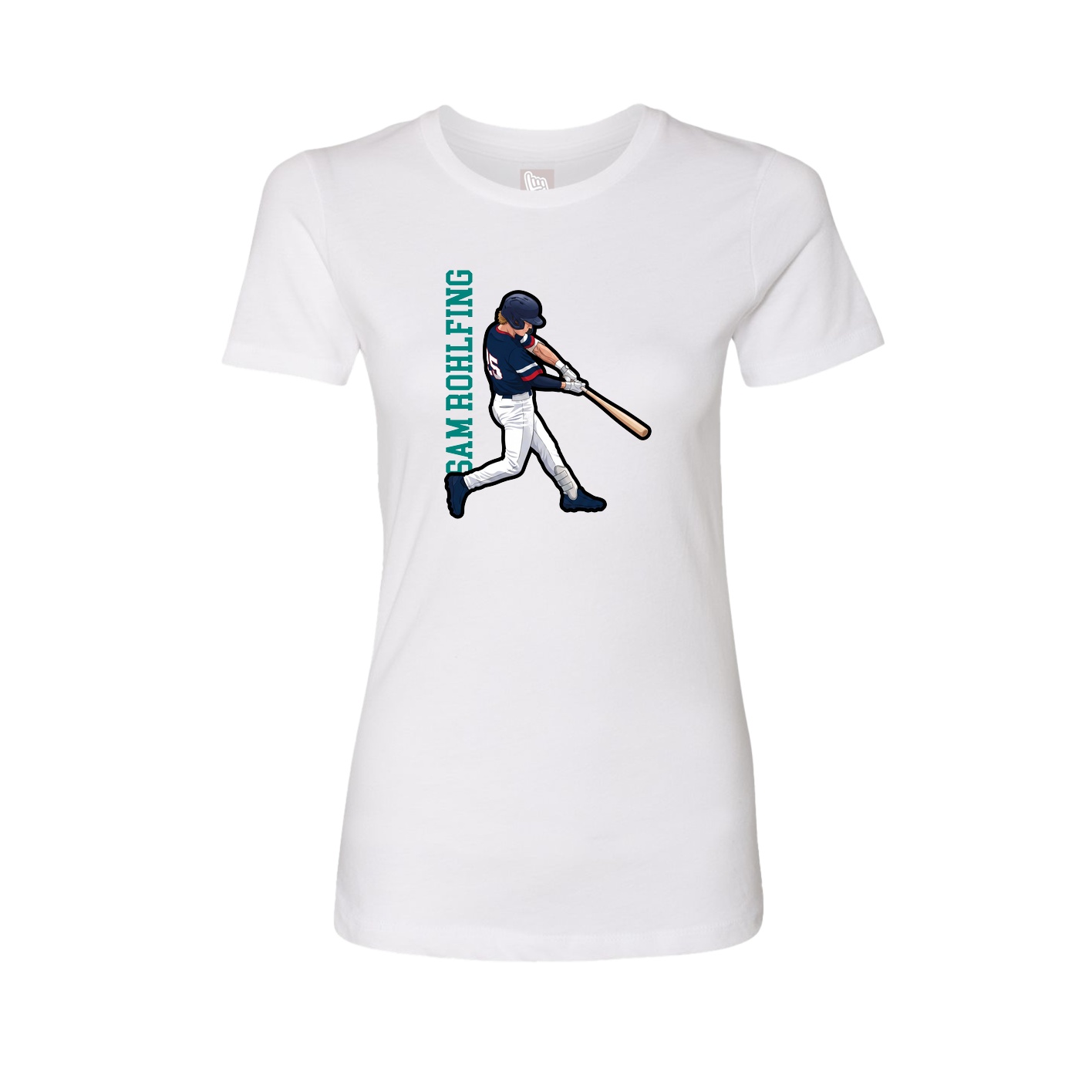 Fitted Women's Tee — Name Vertical in White